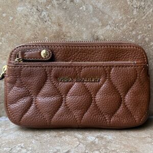 Vera Bradley Quilted Leather Wristlet “Sophie” Cognac Goldtone Hardware 6.5x4x1”